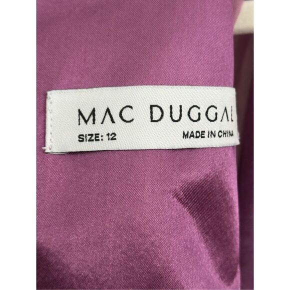 Mac Duggal Chiffon Ruched Illusion Raglan Sleeve Ruffled Gown Lilac Women's 12 - Picture 8 of 10